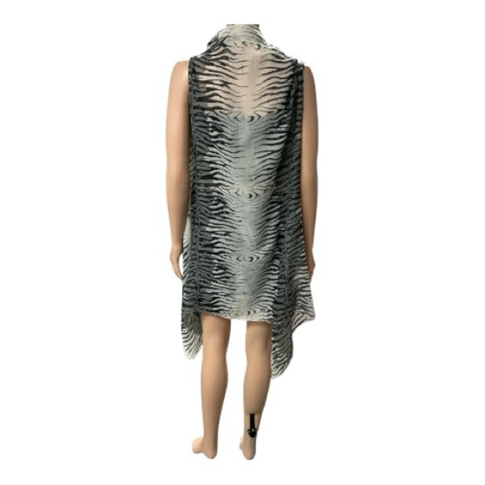 Boutique - EC - Black and White Sheer Zebra Print Asymmetrical Vest - Picture 2 of 2